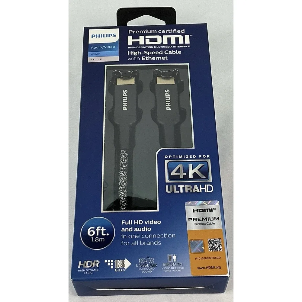 Philips 6' Elite Premium High-Speed HDMI‎ Cable with Ethernet, 4k Ultra HD HDR